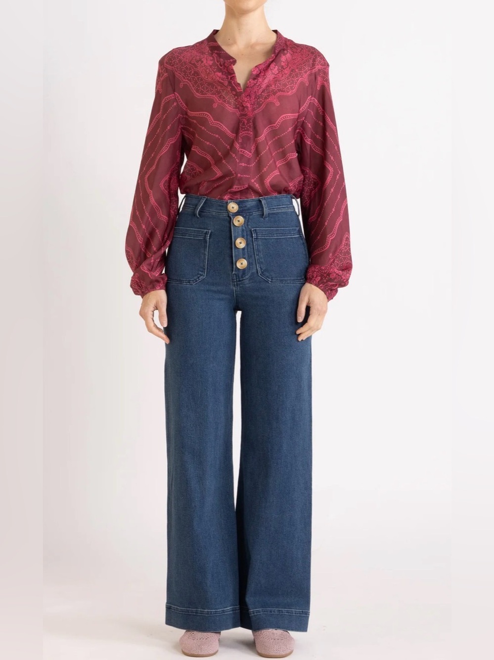 Flannel Smith High Rise Flare Jeans Blue Denim Size 1